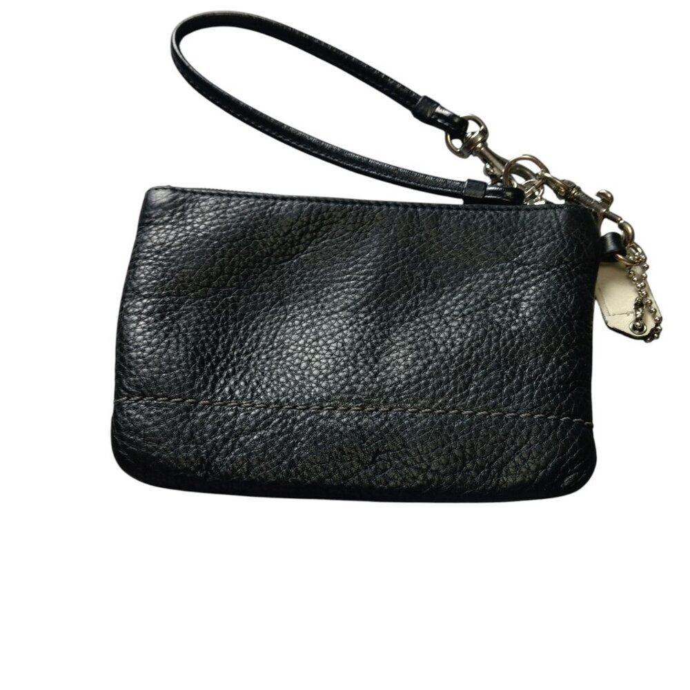 COACH Black Pebbled Leather Corner Zip Wristlet Wallet Hang Tag Logo Classic - Picture 5 of 5